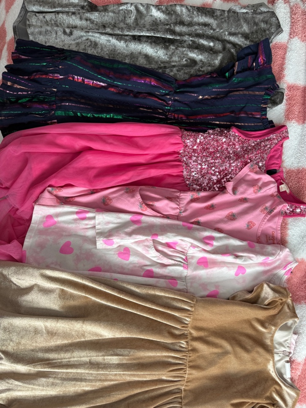 Bundle dresses: Girls size (6) Assorted  Dresses - Pink, Gold, Navy & Silver